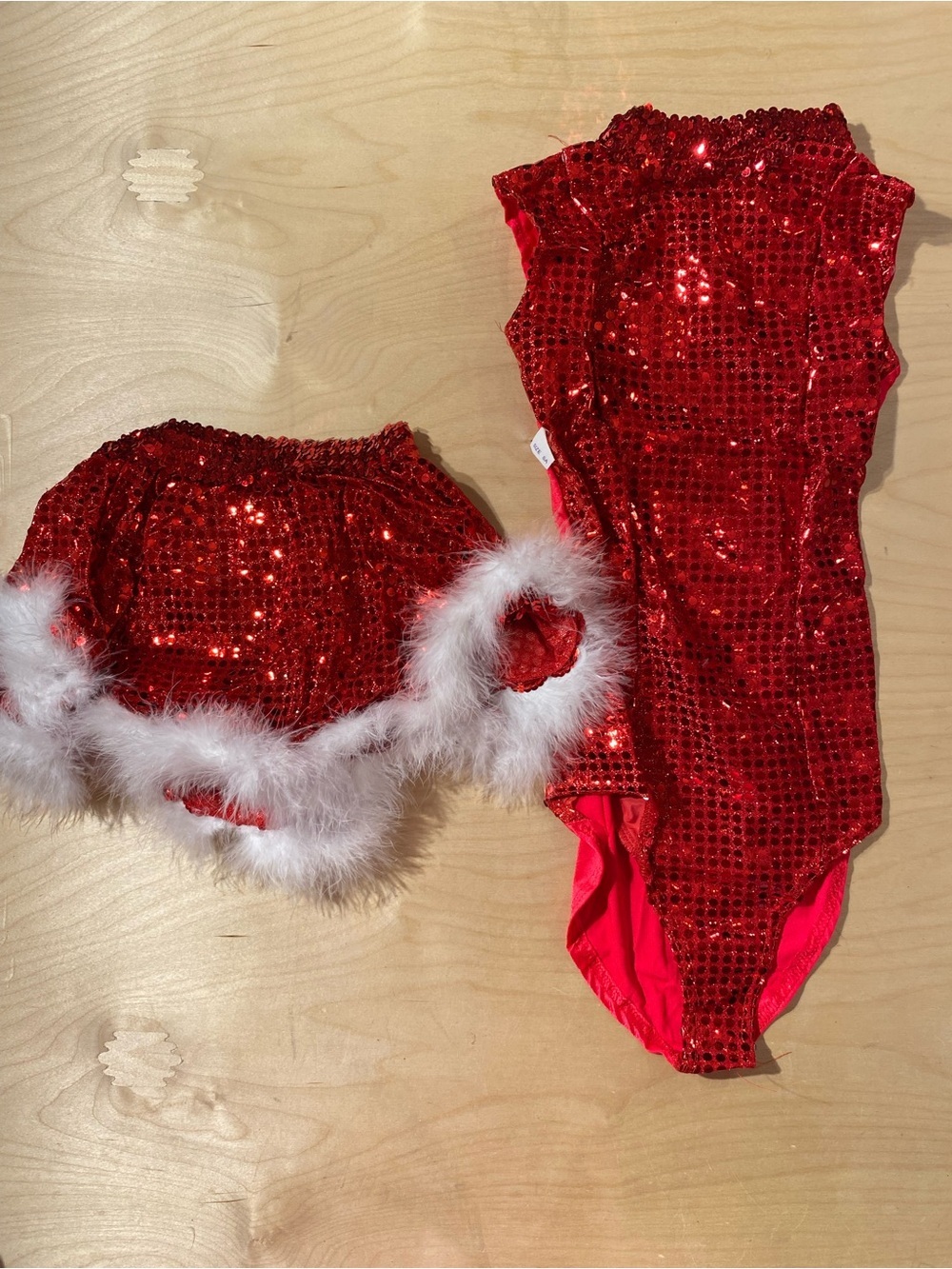 Coqui C-3173 Red Sequin Holiday Costume Set with White Feather Trim LA (RX)